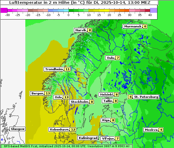 Temperatur, 14. 10. 2025