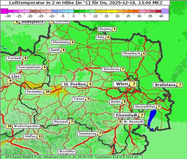 Temperatur, 18. 12. 2025