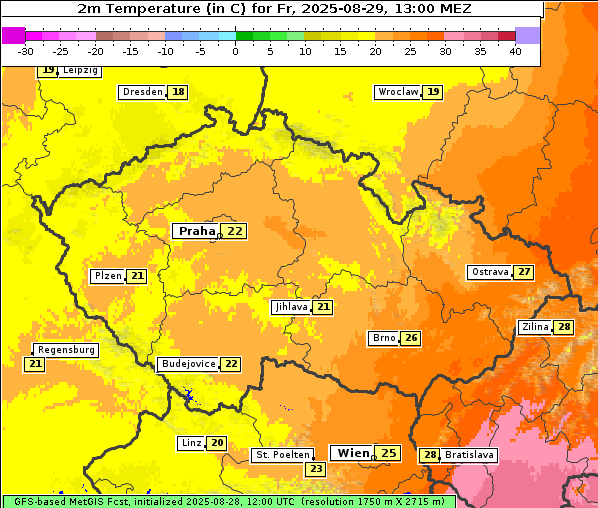 Temperatur, 29. 8. 2025