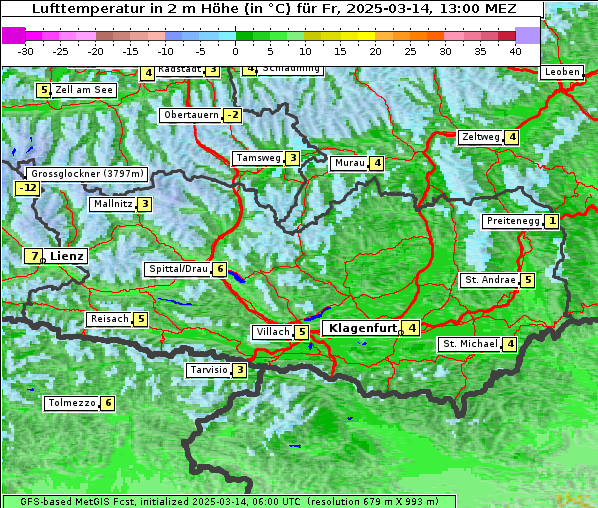 Temperatur, 14. 3. 2025