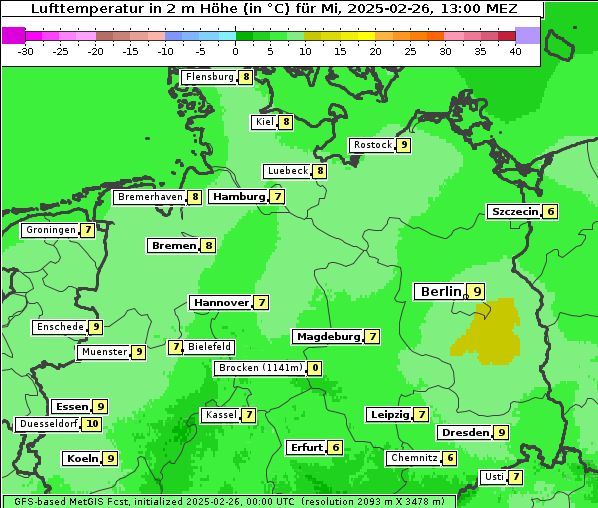 Temperatur, 26. 2. 2025