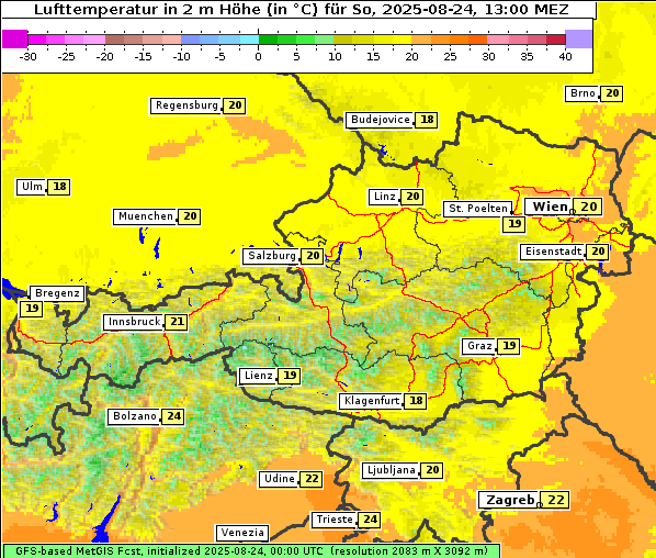 Temperatur, 24. 8. 2025