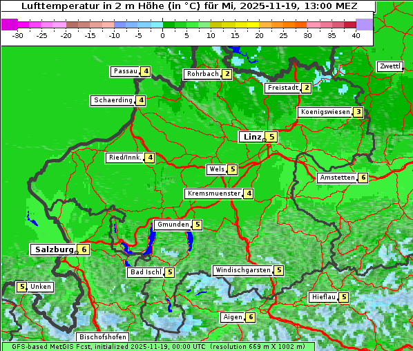 Temperatur, 19. 11. 2025