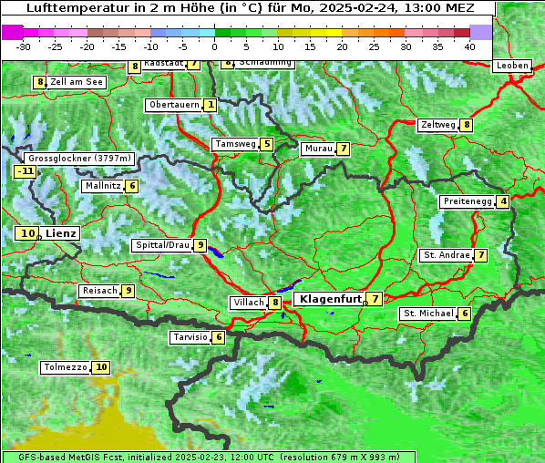 Temperatur, 24. 2. 2025