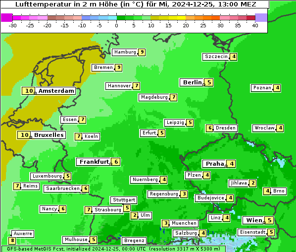 Temperatur, 25. 12. 2024