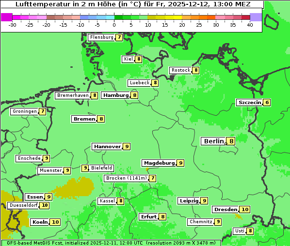 Temperatur, 12. 12. 2025