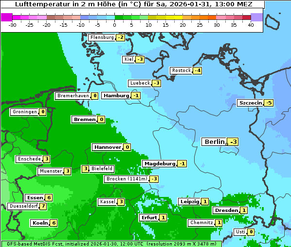 Temperatur, 31. 1. 2026