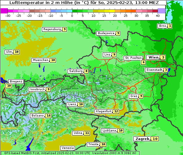 Temperatur, 23. 2. 2025