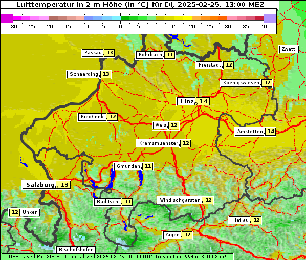 Temperatur, 25. 2. 2025