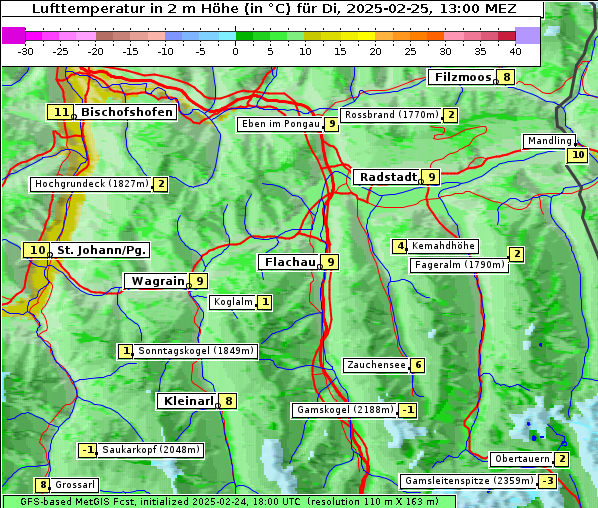 Temperatur, 25. 2. 2025