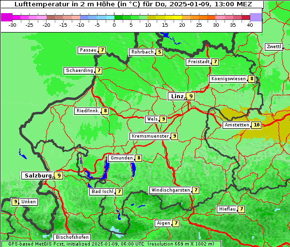 Temperatur, 9. 1. 2025