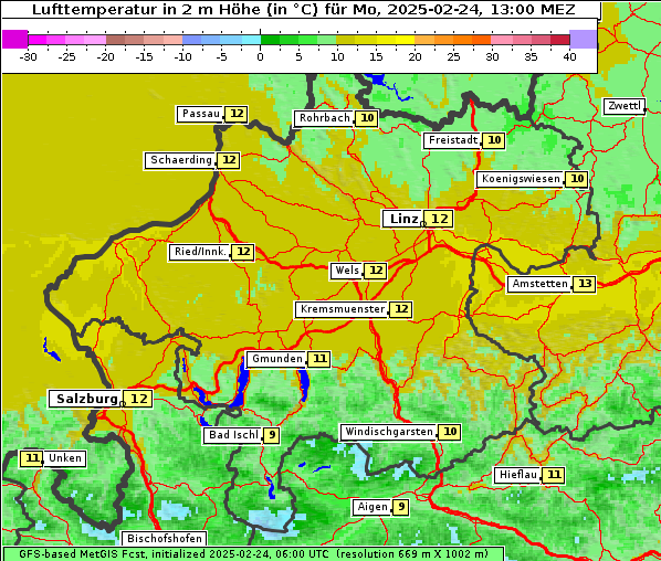 Temperatur, 24. 2. 2025