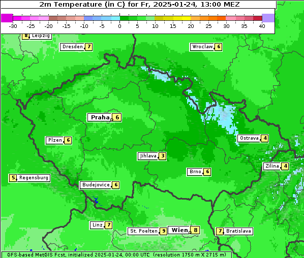 Temperatur, 24. 1. 2025