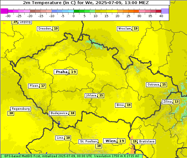 Temperatur, 9. 7. 2025