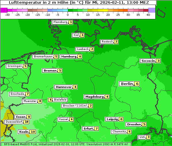 Temperatur, 11. 2. 2026