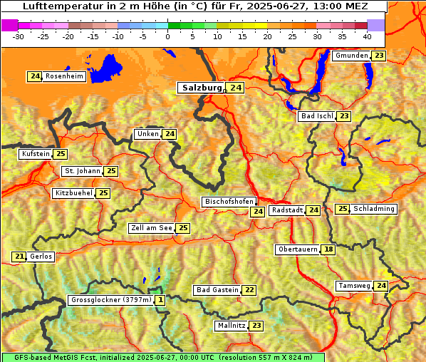 Temperatur, 27. 6. 2025