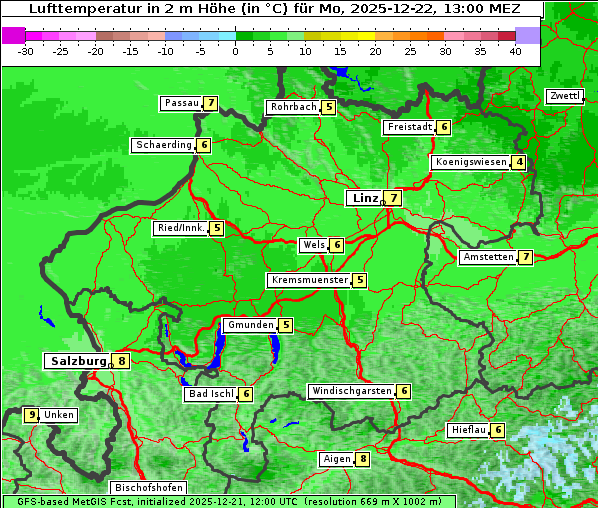 Temperatur, 22. 12. 2025