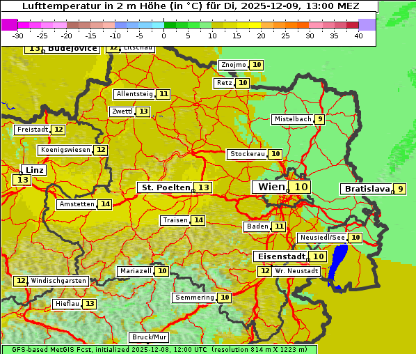 Temperatur, 9. 12. 2025
