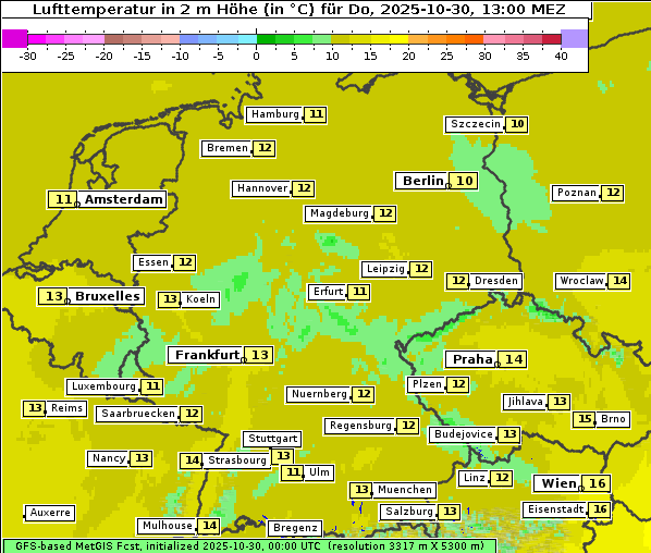 Temperatur, 30. 10. 2025