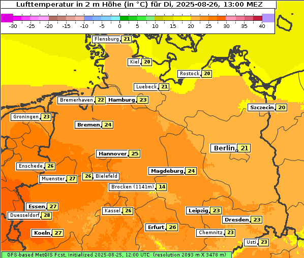 Temperatur, 26. 8. 2025