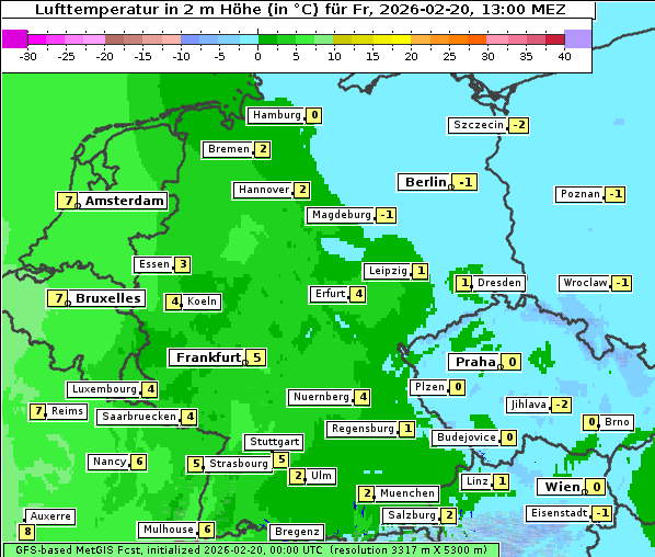 Temperatur, 20. 2. 2026