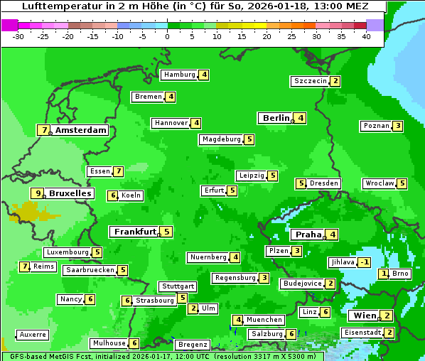 Temperatur, 18. 1. 2026