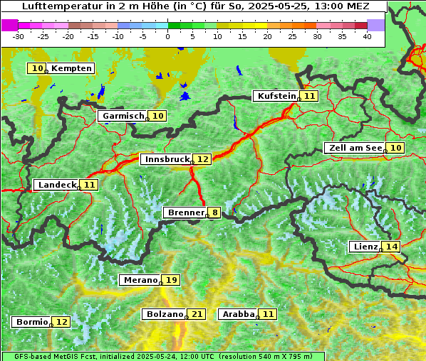 Temperatur, 25. 5. 2025