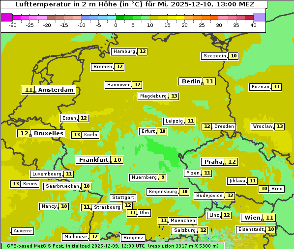 Temperatur, 10. 12. 2025