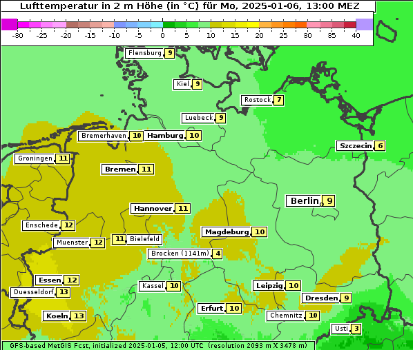 Temperatur, 6. 1. 2025