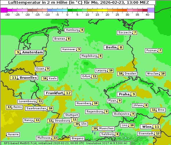 Temperatur, 23. 2. 2026