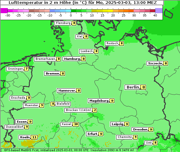 Temperatur, 3. 3. 2025