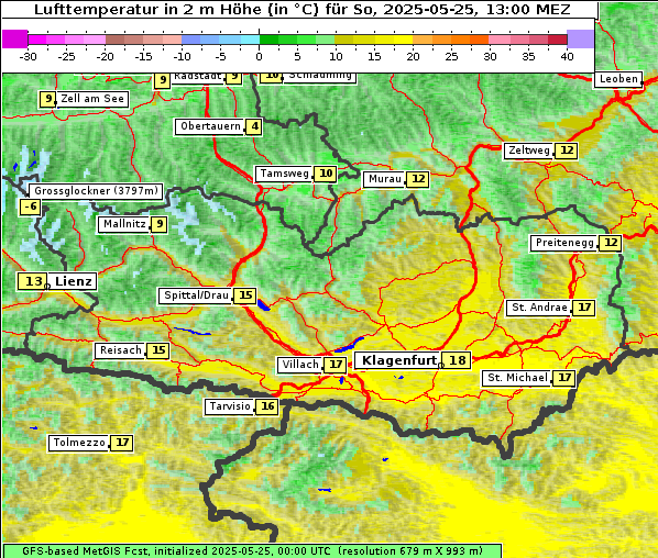 Temperatur, 25. 5. 2025