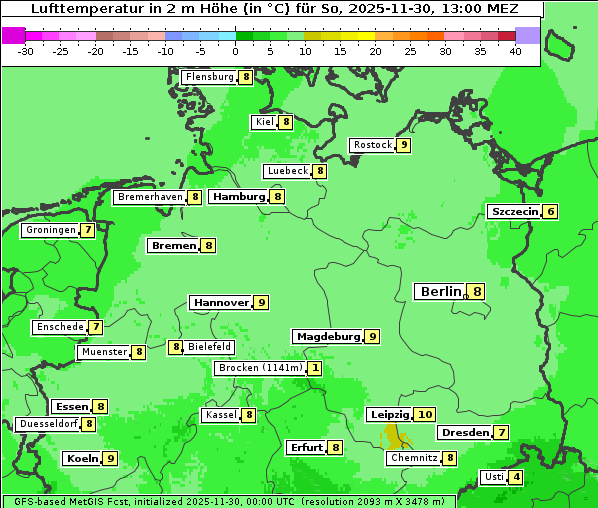 Temperatur, 30. 11. 2025