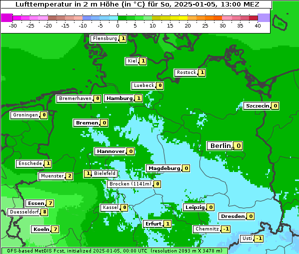 Temperatur, 5. 1. 2025