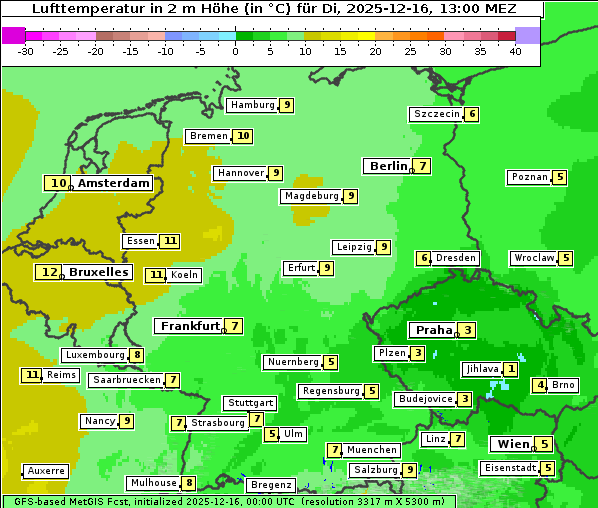 Temperatur, 16. 12. 2025