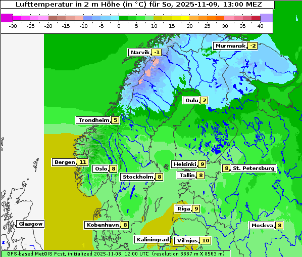 Temperatur, 9. 11. 2025