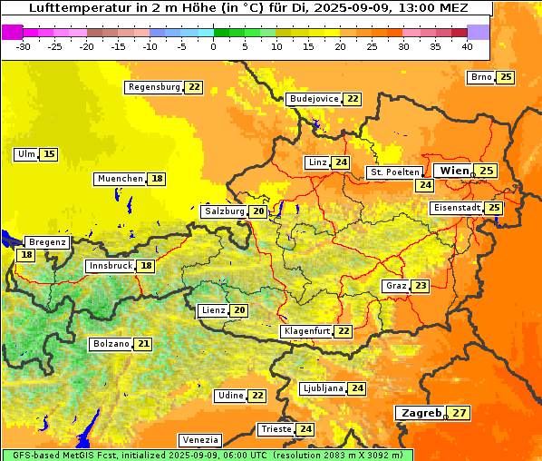 Temperatur, 9. 9. 2025
