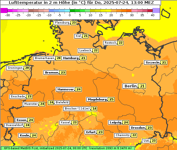Temperatur, 24. 7. 2025