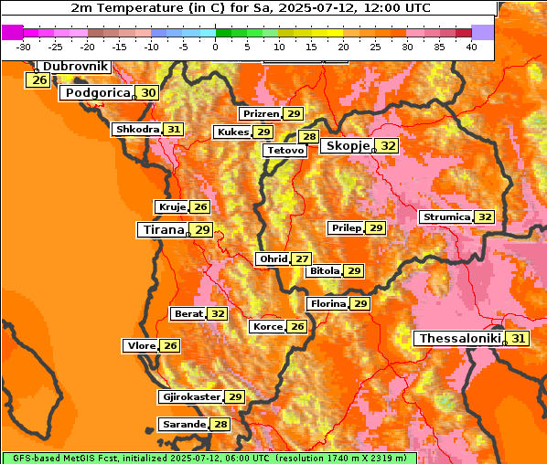 Temperatur, 12. 7. 2025