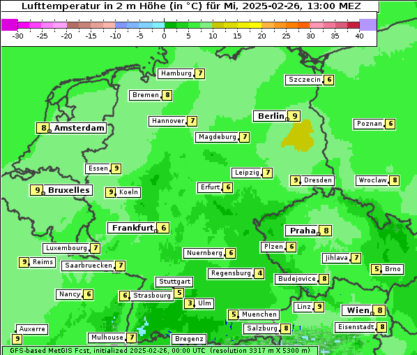 Temperatur, 26. 2. 2025