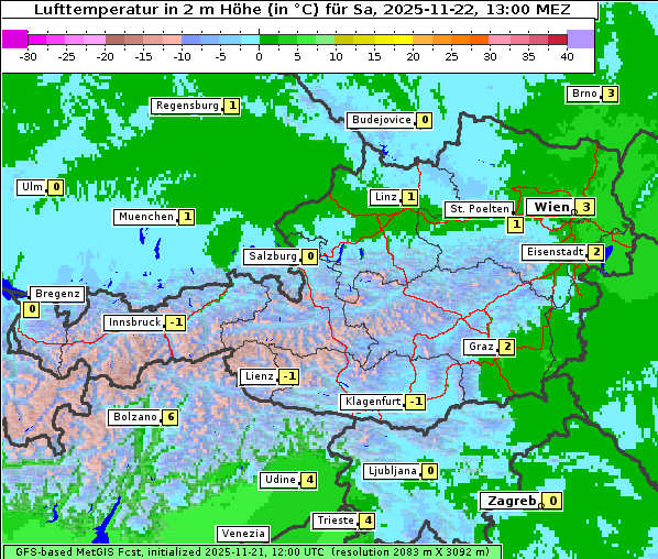 Temperatur, 22. 11. 2025