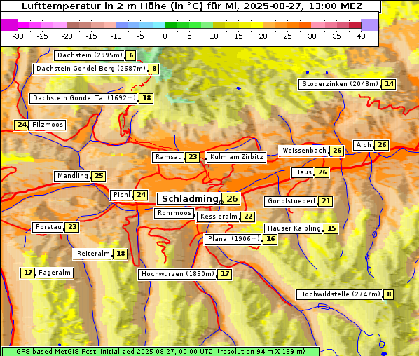 Temperatur, 27. 8. 2025