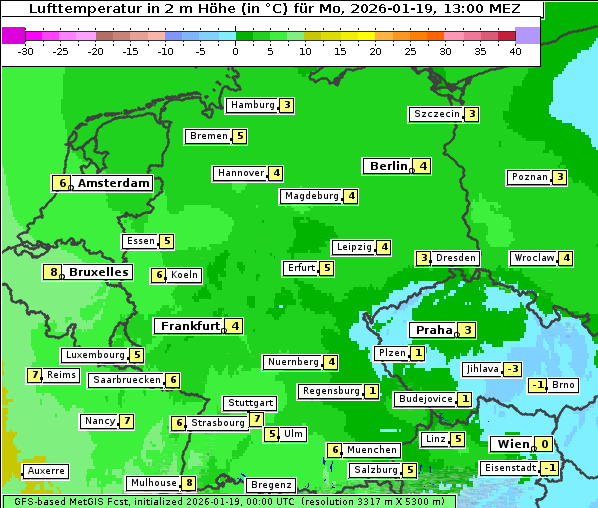 Temperatur, 19. 1. 2026