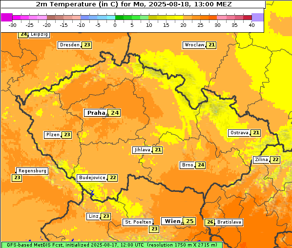 Temperatur, 18. 8. 2025