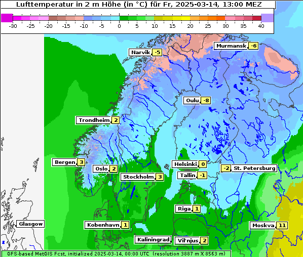 Temperatur, 14. 3. 2025