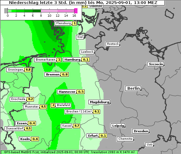 Niederschlag, 1. 9. 2025