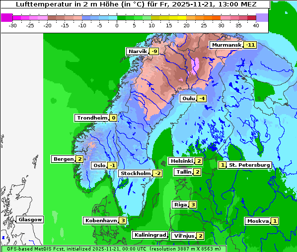 Temperatur, 21. 11. 2025