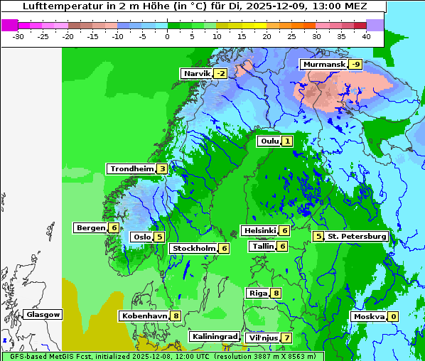 Temperatur, 9. 12. 2025