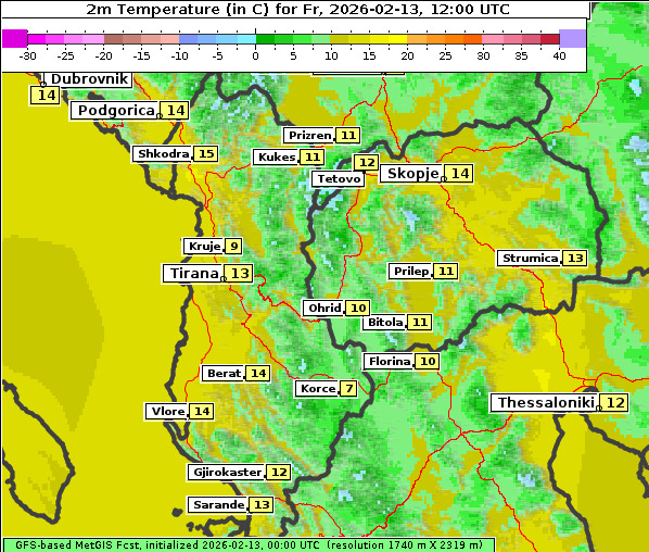 Temperatur, 13. 2. 2026