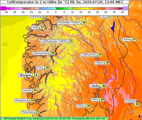 Temperatur, 20. 7. 2025